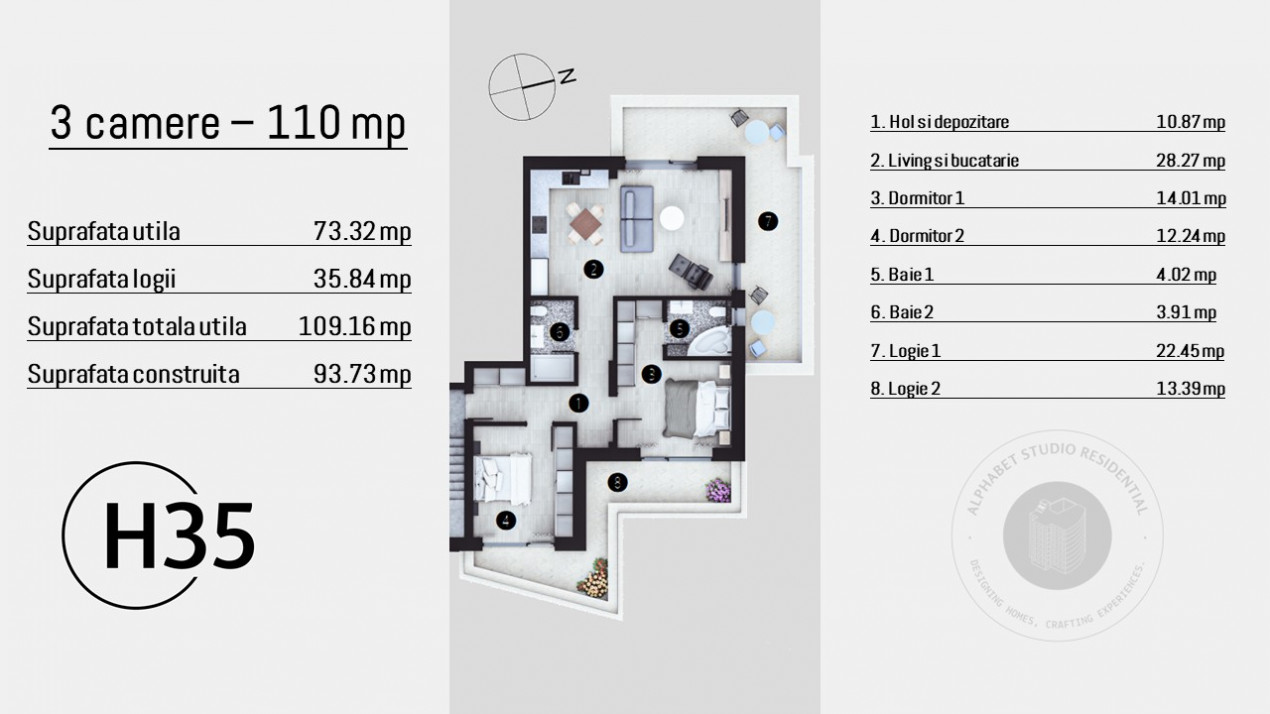 HELIADE INTRE VII - 3 CAMERE 110 MP, TERASA 36 MP, ETAJ 4, NZEB!