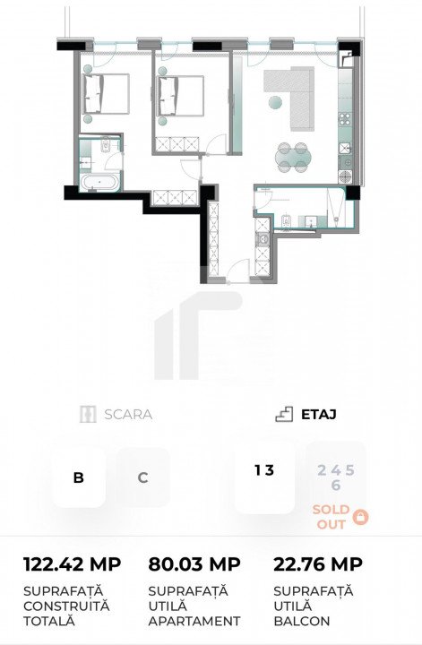 Apartament 3 camere, cu terasa Complex Cortina Pipera. Comision 0%.