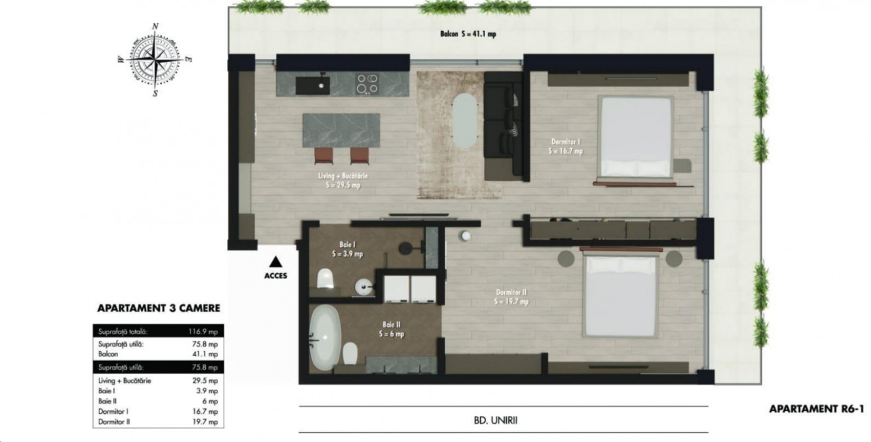 Piata Alba Iulia - Unirii - finisaje de lux - apartament 3 camere - bloc nou